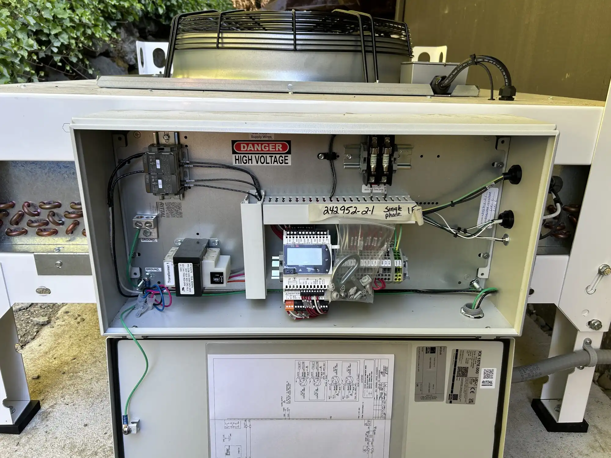 Single-phase condensing unit electrical control panel installed by commercial electrician in Edmonds WA
