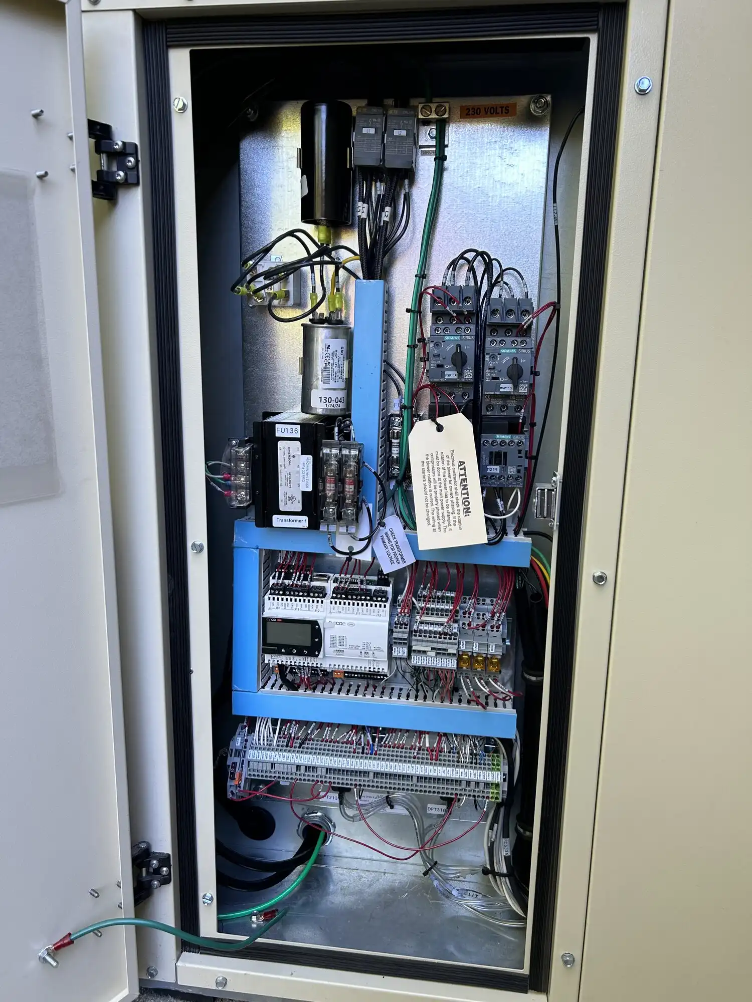 Commercial refrigeration control cabinet with Siemens contactors wired by HB Power Electric, Edmonds WA