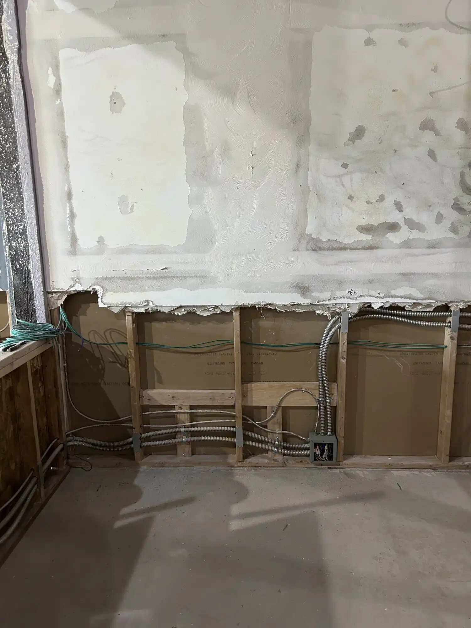 Electrical rough-in through framed walls under sprinklers and ductwork, Federal Way restaurant build-out