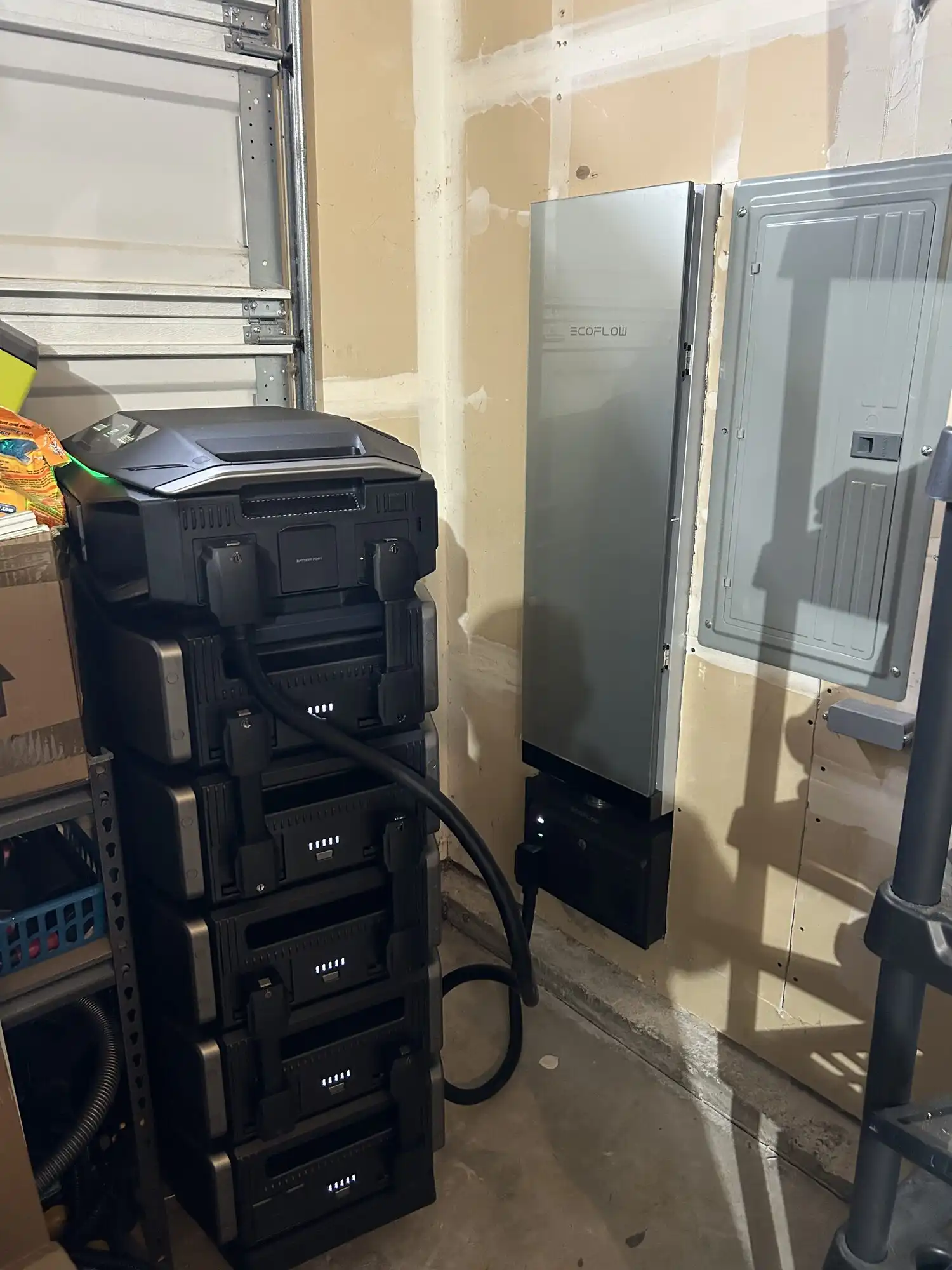 Complete EcoFlow Delta Pro Ultra battery backup and Smart Home Panel 2 installation in a Puyallup, WA garage